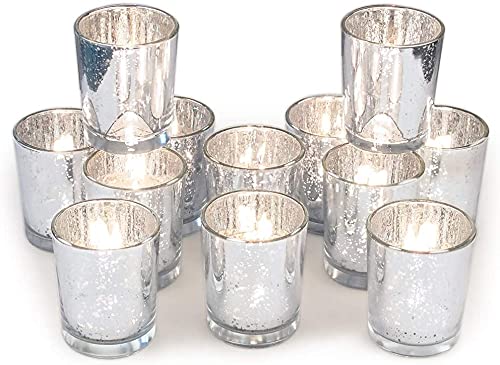 The Purple Tree Silver Mercury Votive Tealight Candle Holders for Diwali Christmas (Pack of 12) Diwali Tealights, Corporate Gifts, Home Decor Gift Item, Diwali Decoration, Christmas tealight - Image 1