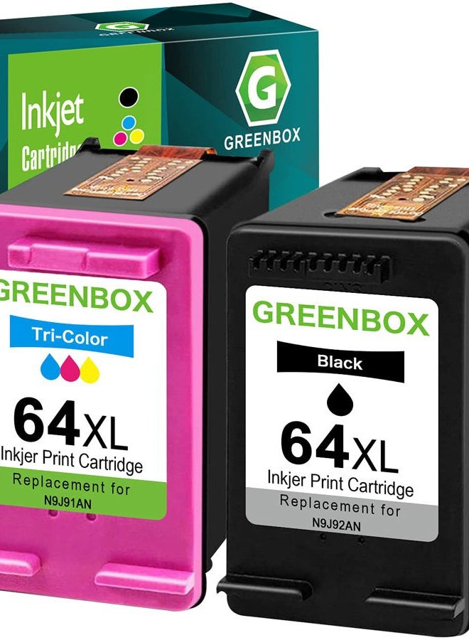 GREENBOX Remanufactured 64 Ink Cartridge Replacement for HP 64XL for HP Envy Photo 7155 7855 6255 7120 6252 6220 6230 6258 7158 7130 7132 7164 7858 Envy 5542 Printer (1 Black 1 Tri-Color) - Image 1