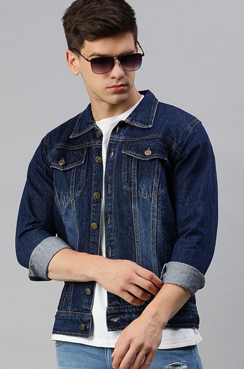 VOGATI Men's Denim Jacket kjt222vog-xl_Dark Blue_XL - Image 2