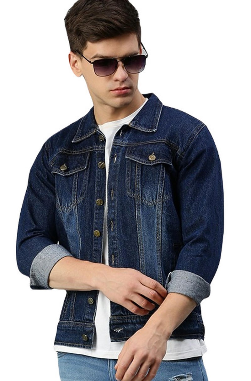 VOGATI Men's Denim Jacket kjt222vog-xl_Dark Blue_XL - Image 1