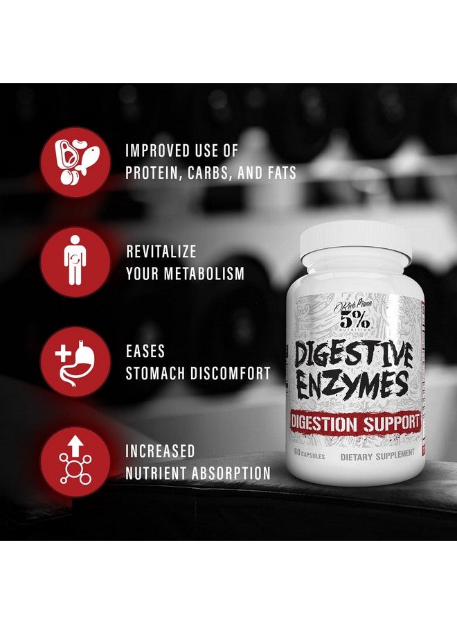 5% Nutrition Rich Piana Digestive Enzymes w/Vitamin B Complex | Enzymes for Protein, Carb, Fat, Fiber & Lactose Breakdown | Betaine, Bromelain, Papain (Papaya), Lipase, Lactase, 60 Veg Caps (30 Svgs) - Image 4