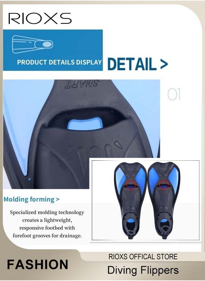 RIOXS Unisex Diving Fins, Lightweight Snorkel Fins, Swim Heel Short Flippers, Adjustable Silicone Swimming Flippers, Diving Travel Trek Silicone Floating Full Foot Flippers, Snorkeling Training Kit For Men/ Women/ Youth/ Big Kids  - Image 2