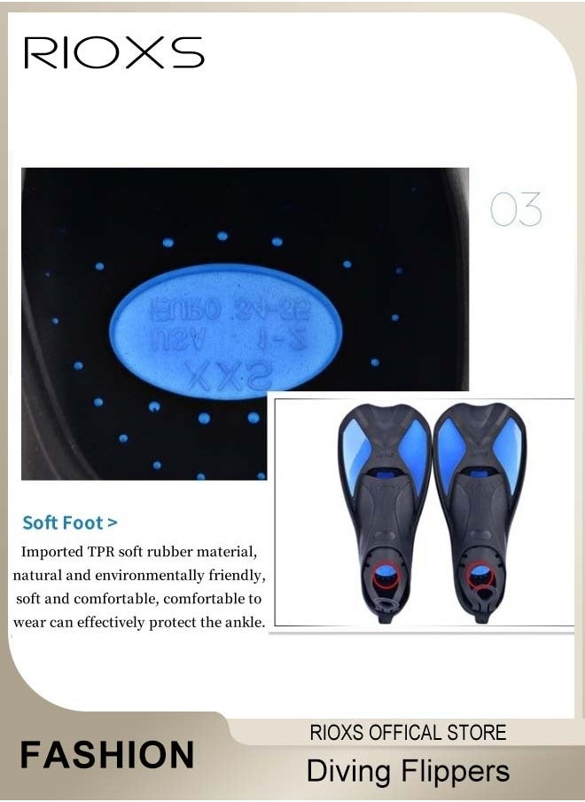 RIOXS Unisex Diving Fins, Lightweight Snorkel Fins, Swim Heel Short Flippers, Adjustable Silicone Swimming Flippers, Diving Travel Trek Silicone Floating Full Foot Flippers, Snorkeling Training Kit For Men/ Women/ Youth/ Big Kids  - Image 4
