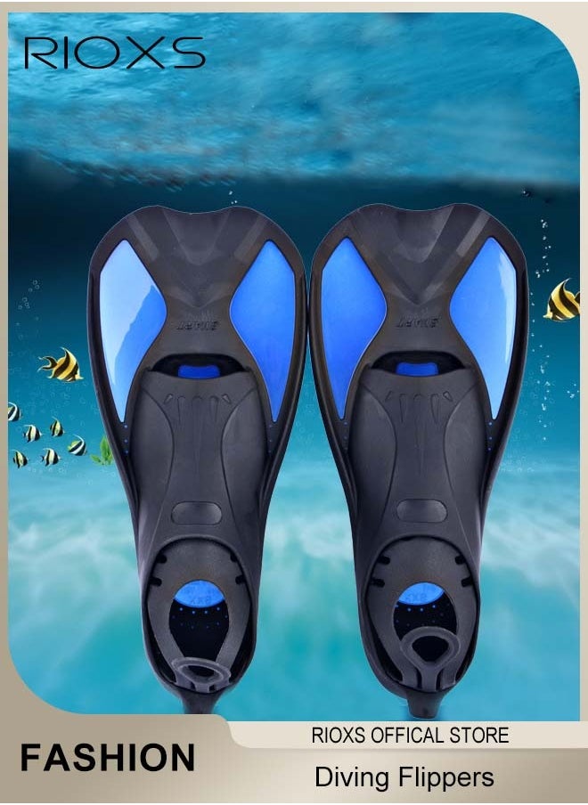 RIOXS Unisex Diving Fins, Lightweight Snorkel Fins, Swim Heel Short Flippers, Adjustable Silicone Swimming Flippers, Diving Travel Trek Silicone Floating Full Foot Flippers, Snorkeling Training Kit For Men/ Women/ Youth/ Big Kids  - Image 1