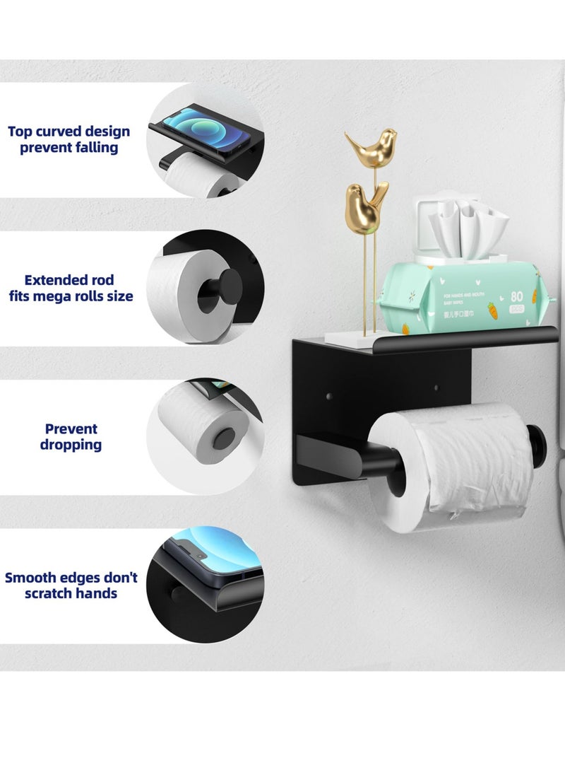 Excefore Toilet Paper Holder Wall Mount, Fits Mega Rolls Size Matte Black Toilet Paper Holder with Shelf, Rustproof Stainless Steel Self Adhesive Toilet Paper Holder, Black Bathroom Toilet Paper Holder  - Image 3