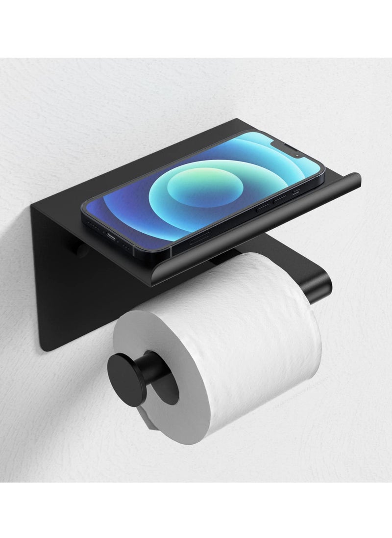 Excefore Toilet Paper Holder Wall Mount, Fits Mega Rolls Size Matte Black Toilet Paper Holder with Shelf, Rustproof Stainless Steel Self Adhesive Toilet Paper Holder, Black Bathroom Toilet Paper Holder  - Image 5
