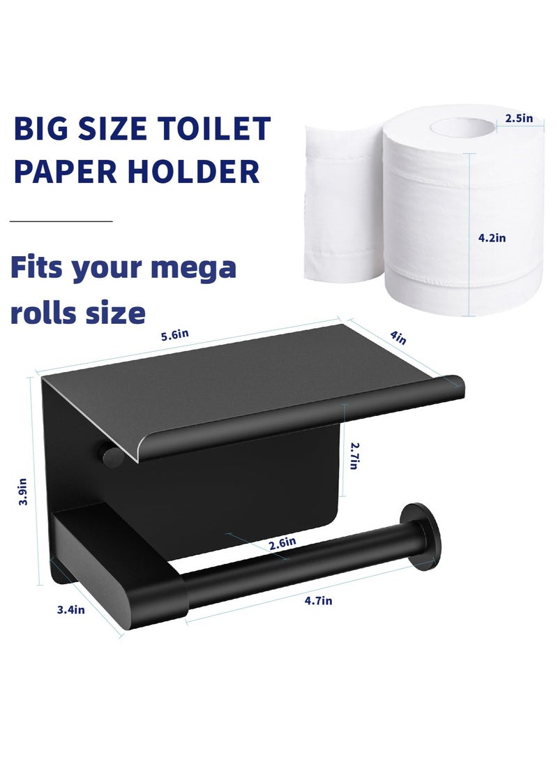 Excefore Toilet Paper Holder Wall Mount, Fits Mega Rolls Size Matte Black Toilet Paper Holder with Shelf, Rustproof Stainless Steel Self Adhesive Toilet Paper Holder, Black Bathroom Toilet Paper Holder  - Image 2