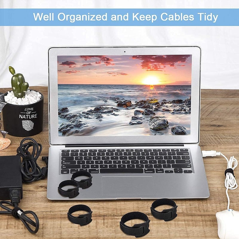 PIBOKU PIBOKU 20Piece Reusable Cable Organizer Straps Premium Hook Loop Ties for WireCord Management Adjustable 6Inch Ties for PC TV Desk WFH Accessories Black  - Image 4
