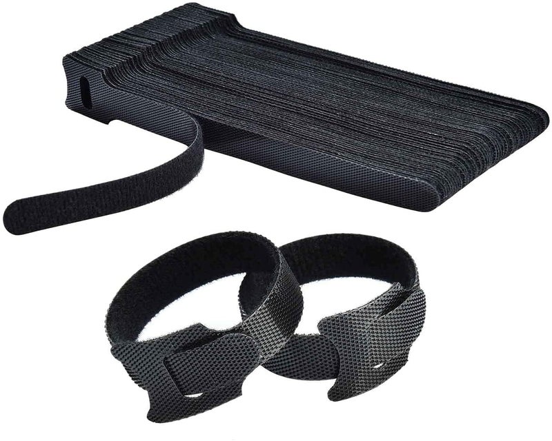 PIBOKU PIBOKU 20Piece Reusable Cable Organizer Straps Premium Hook Loop Ties for WireCord Management Adjustable 6Inch Ties for PC TV Desk WFH Accessories Black  - Image 1