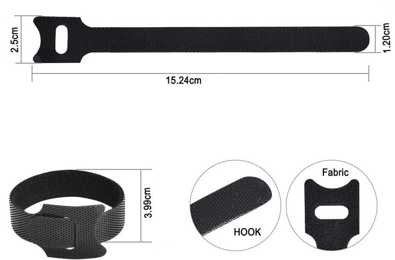 PIBOKU PIBOKU 20Piece Reusable Cable Organizer Straps Premium Hook Loop Ties for WireCord Management Adjustable 6Inch Ties for PC TV Desk WFH Accessories Black  - Image 2