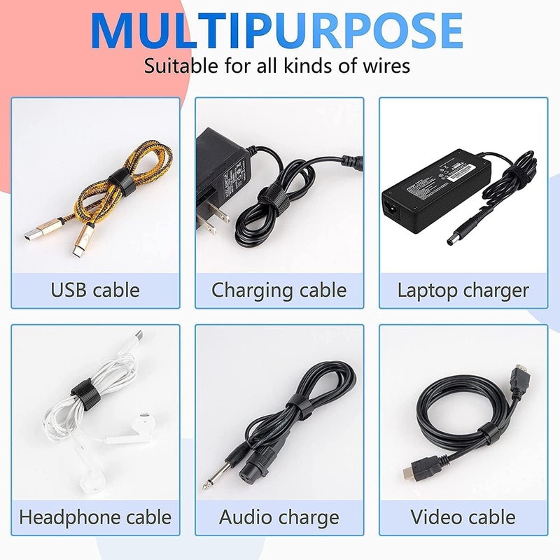 PIBOKU PIBOKU 20Piece Reusable Cable Organizer Straps Premium Hook Loop Ties for WireCord Management Adjustable 6Inch Ties for PC TV Desk WFH Accessories Black  - Image 3