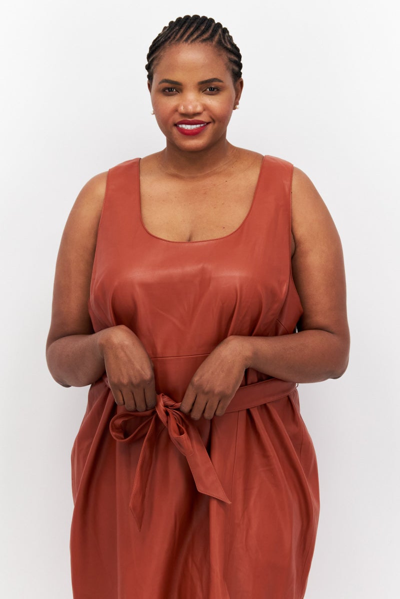 Women Plus Size Plain Midi Dress, Brown