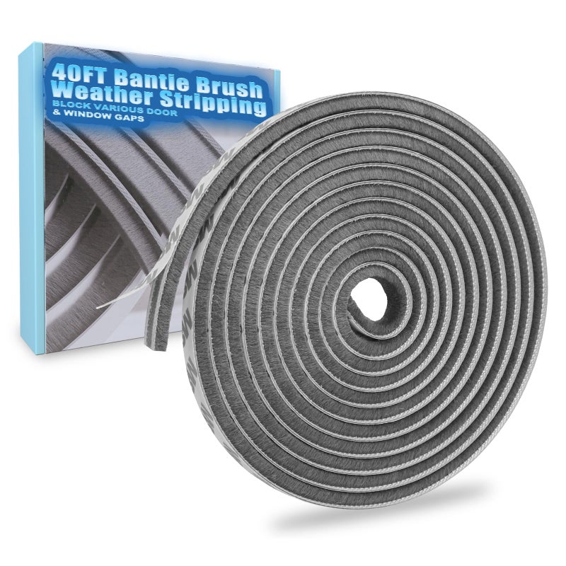 Bantie 40FT Weather Stripping Door Seal Window Seal - Brush Window Insulation Door Weather Stripping Anti-Draft for Door Insulation Soundproofing - Image 1