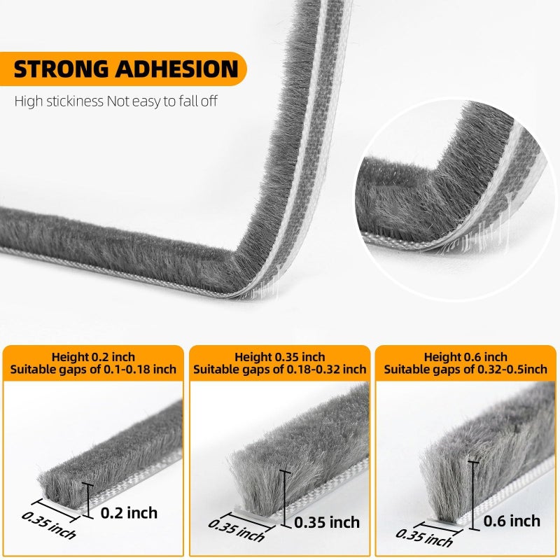 Bantie 40FT Weather Stripping Door Seal Window Seal - Brush Window Insulation Door Weather Stripping Anti-Draft for Door Insulation Soundproofing - Image 2