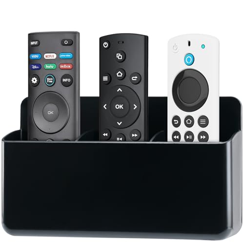 First-zgel 3 Slot Adjustable Remote Holder Wall Mount, TV Controller Holder Hollow Bottom Slot Easy Phone Charging, Adhesive Remote Control Holder, Wall Pen Holder for Office School Home (Black) - Image 1
