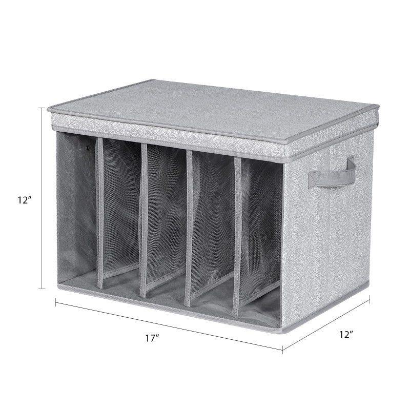 Zilink Upgraded Sweater Storage for Closet Shelf with Lids and Support Boards Clothes Organizer for Closet with 5 Grids Divider Sweater Organizers for Sweaters, Jeans, Pants, Grey Pattern, 3 Pack - Image 2