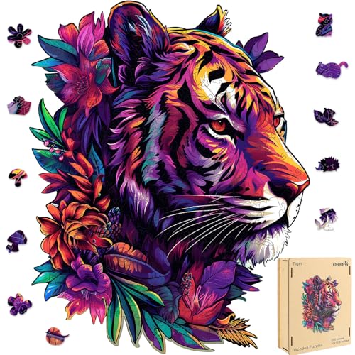 Qiuenisray Wooden Puzzles for Adults 500 Pieces Tiger Flower Jigsaw Puzzles Home Decor FSC Certified Royal Unique Shape Animal Adult Puzzles Best Gift for Family Game 138x174 in - Image 1