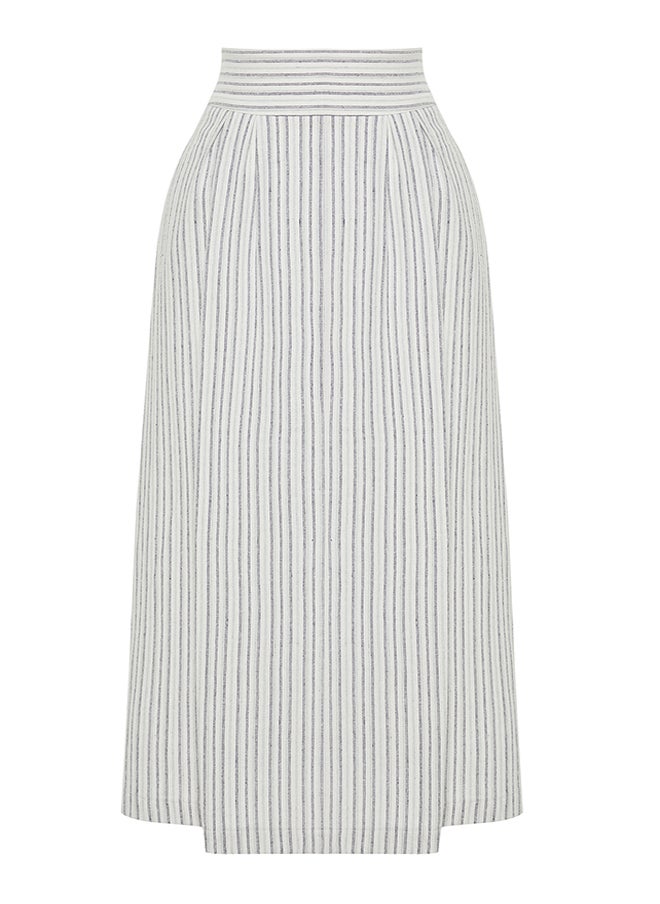 trendyol - Ecru Striped Linen Look Woven Skirt with Pocket Detail - Image 1