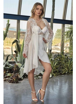 Nurteks 5389 Women's Satin Dressing Gown Nightgown-Ecru 