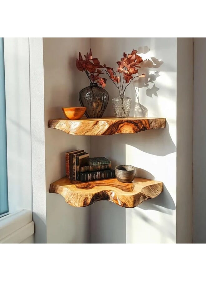 Home Gallery 2 Set Of Live Edge Corner Floating Shelf 30x20 cm - Image 3