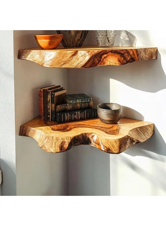 Home Gallery 2 Set Of Live Edge Corner Floating Shelf 30x20 cm - Image 4