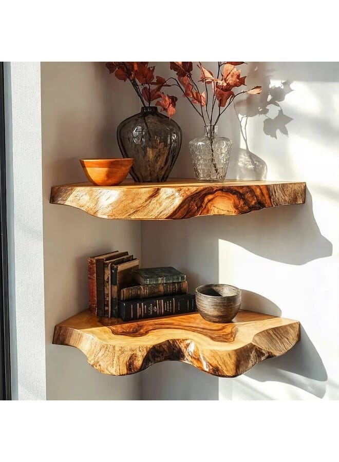Home Gallery 2 Set Of Live Edge Corner Floating Shelf 30x20 cm - Image 1
