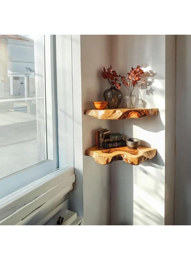 Home Gallery 2 Set Of Live Edge Corner Floating Shelf 30x20 cm - Image 2