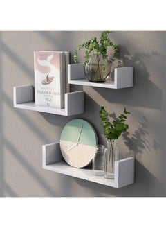 Arabest Floating Shelves for Wall, Set of 3, 30/40/50cm, U-Shaped Decorative Shelves for Living Room, Wooden Shelves, Concealed Brackets, Picture Ledge, Wall Shelf for Bedroom, Bathroom, Kitchen, White  - Image 1