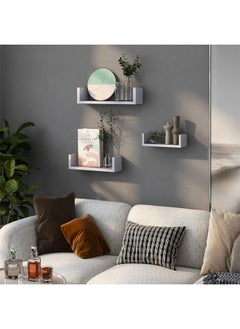Arabest Floating Shelves for Wall, Set of 3, 30/40/50cm, U-Shaped Decorative Shelves for Living Room, Wooden Shelves, Concealed Brackets, Picture Ledge, Wall Shelf for Bedroom, Bathroom, Kitchen, White  - Image 4