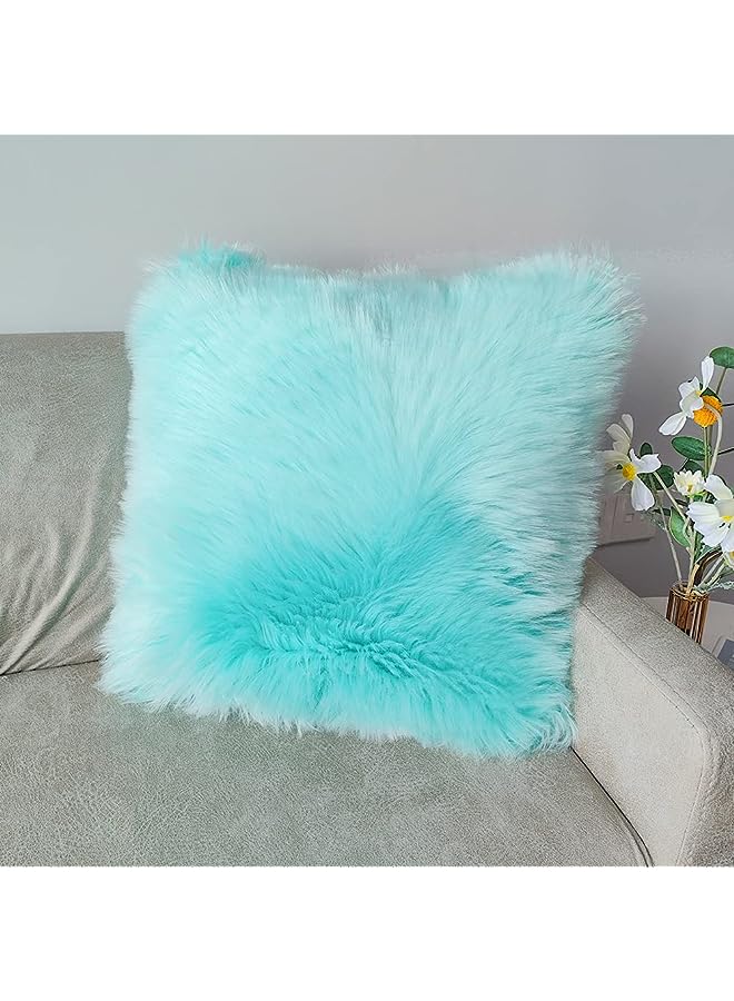 IAF Fur Throw Pillow Covers 18x18 Inch Luxury Long Fur Mongolian Fluffy Soft Cushion Cover Plush Square Floor Pillow Case for Couch Bedroom Sofa Chair 45x45CM (Light Blue) - Image 1
