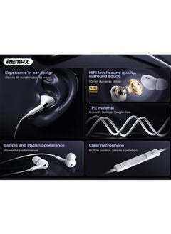 REMAX RM575i Wired Earphones With iph Connector In-Ear Headphones With Mic And Volume Control For Music And Calls White  - Image 3