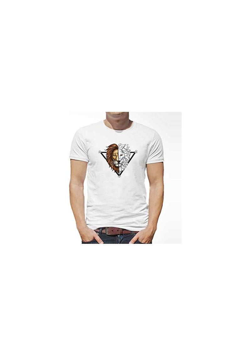 aTIQ T-Shirt for Men - Half Geometric Lion Head in Triangle Frame M