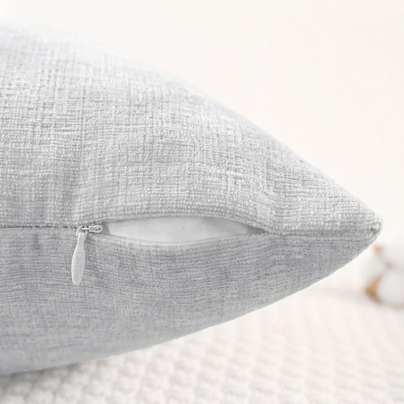 CaliTime Pack of 2 Cozy Throw Pillow Covers Cases for Couch Sofa Home Decoration Solid Dyed Soft Chenille 18 X 18 Inches Moonbeam Gray - Image 3