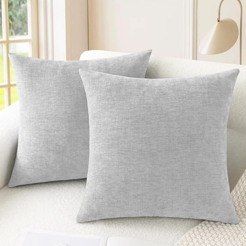 CaliTime Pack of 2 Cozy Throw Pillow Covers Cases for Couch Sofa Home Decoration Solid Dyed Soft Chenille 18 X 18 Inches Moonbeam Gray - Image 1