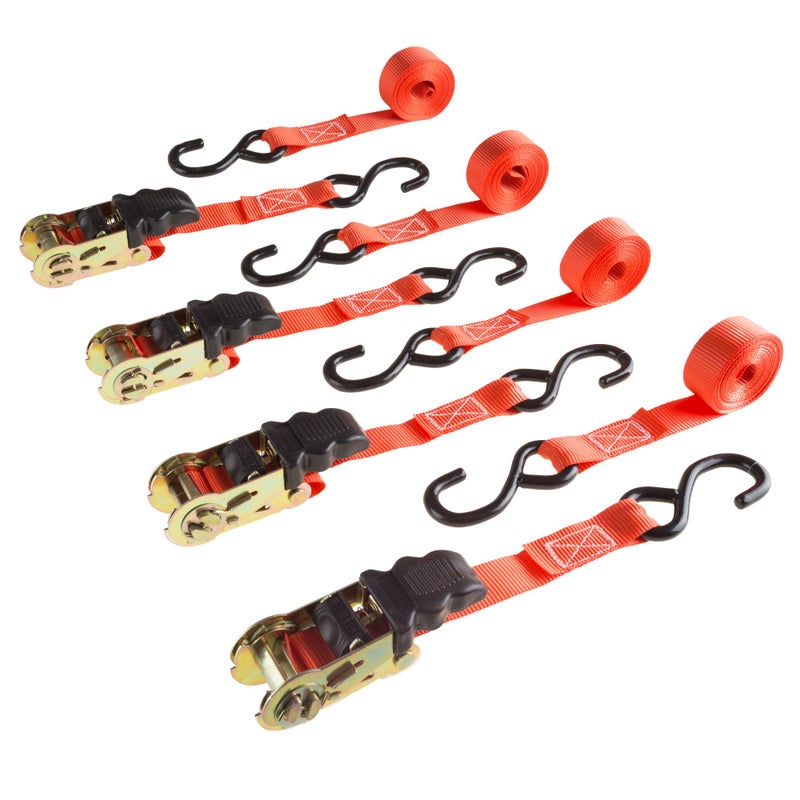 Stalwart 4Pack Ratchet TieDown Straps 10Feet 1500lb Break Strength Cargo Straps for Camping Hunting Moving Trailers and Roof Racks by Stalwart - Image 2
