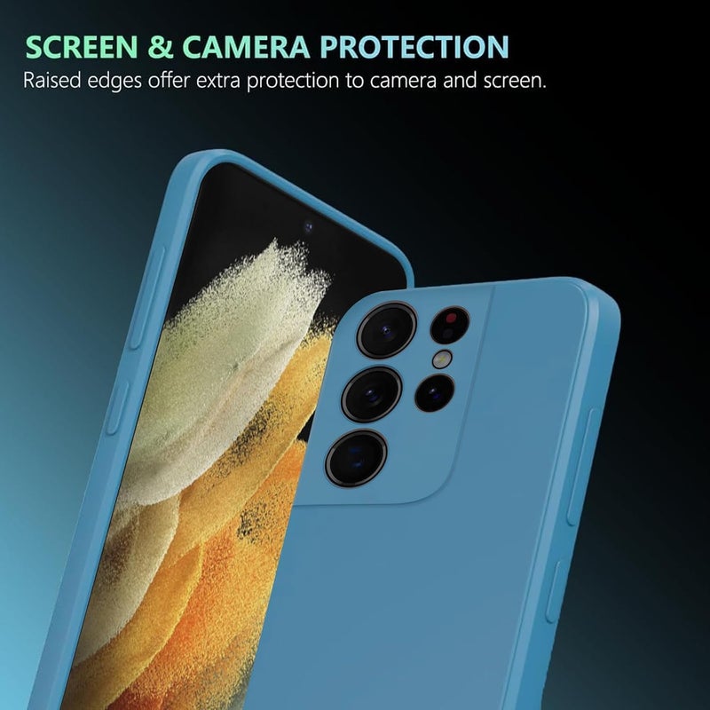UltiUnison غطاء هاتف سيليكون لـ Samsung Galaxy S21 Ultra، غطاء هاتف ناعم ورقيق من السيليكون مع بطانة من الألياف الدقيقة، غطاء هاتف مقاوم للصدمات لـ Samsung Galaxy S21 Ultra (أزرق) - Image 4