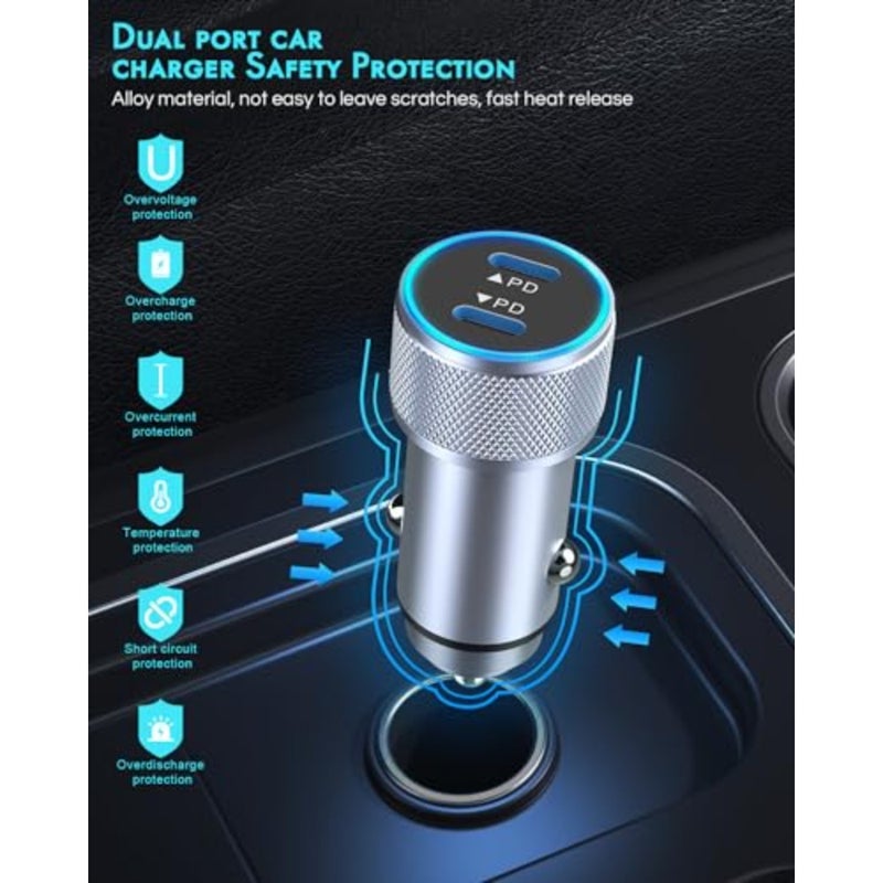 iPhone 17 Car Charger, 2Pack Dual Port USB C Fast Car Charger Type C Rapid Charging Adapter with 2Pack USB C to C Nylon Braid Cable Woven Cord Fast Charging for iPhone 17/17 Pro/16/16 Pro Max/iPad - Image 3