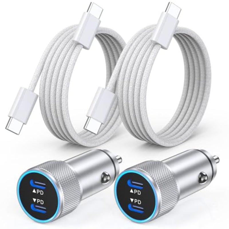 iPhone 17 Car Charger, 2Pack Dual Port USB C Fast Car Charger Type C Rapid Charging Adapter with 2Pack USB C to C Nylon Braid Cable Woven Cord Fast Charging for iPhone 17/17 Pro/16/16 Pro Max/iPad - Image 1