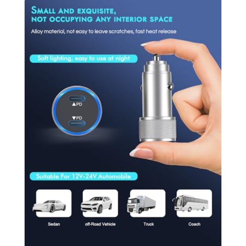 iPhone 17 Car Charger, 2Pack Dual Port USB C Fast Car Charger Type C Rapid Charging Adapter with 2Pack USB C to C Nylon Braid Cable Woven Cord Fast Charging for iPhone 17/17 Pro/16/16 Pro Max/iPad - Image 5
