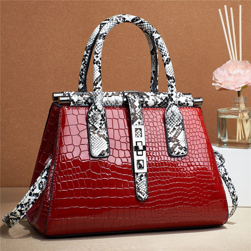 Snake Pattern Bright Leather Handbag Fashion Women'S Shoulder Crossbody Women'S Bag Hair - Image 2