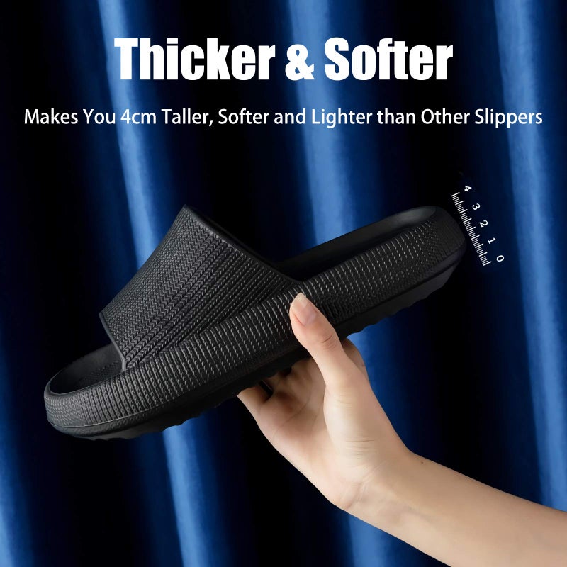 rosyclo Cloud Slippers for Women and Men, Massage Pillow Shower Bathroom Non-Slip Open Toe Super Soft Comfy Thick Sole Home House Cloud Cushion Slide Sandals for Indoor Outdoor Shoes,Black - Image 3
