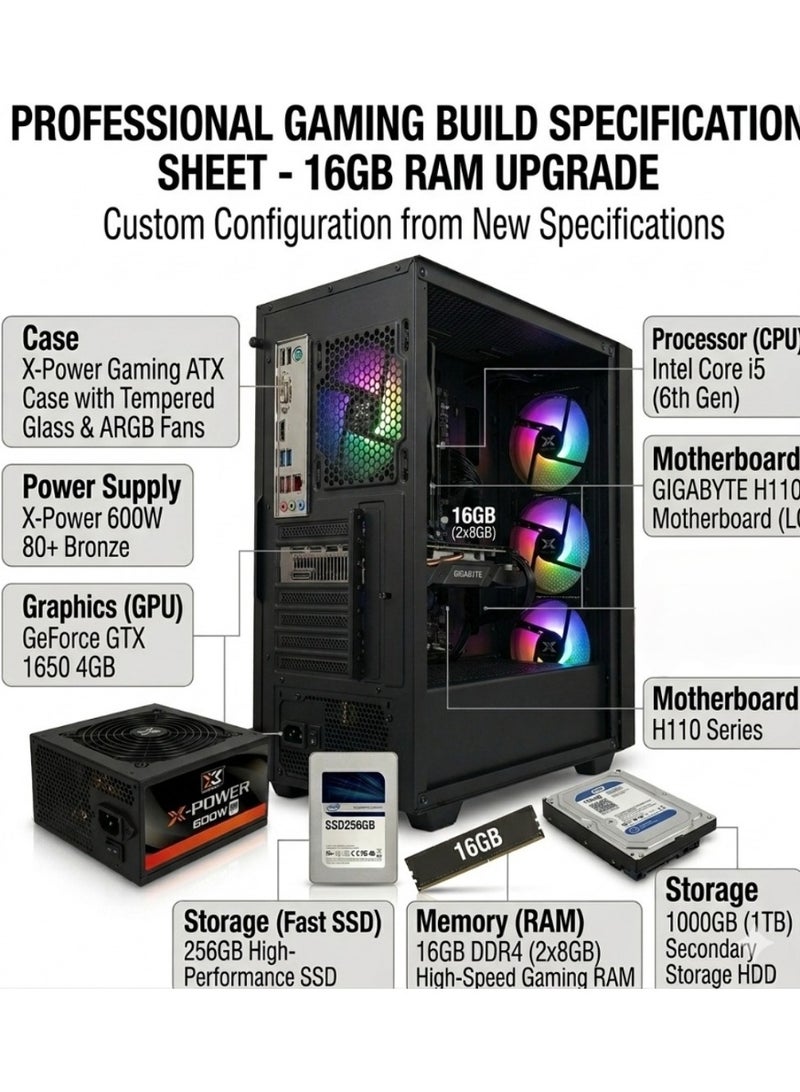 جهاز كمبيوتر ألعاب وبث مباشر بأداء سلس مع معالج Core i5 و16 جيجا رام وكارت GTX 1650 وتخزين مزدوج وARGB