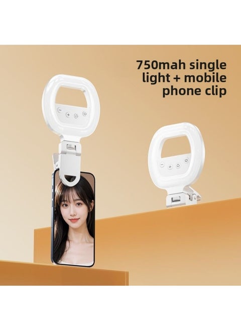 Mobile Phone Fill Light Portable Selfie Handheld Live Beauty Pocket Light Clip-on Led Ring Beauty Light-Specification:[750mah Standard Version + Portable Mobile Phone Holder] Three-color Soft Light