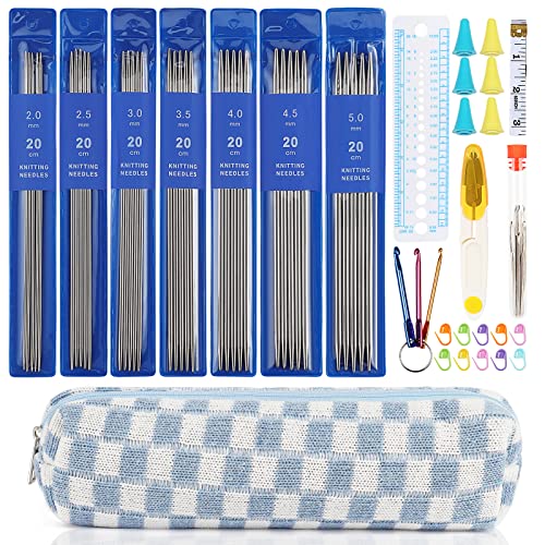 Aeelike 35pcs Short Knitting Needles Set Metal - Double Pointed Knitting Needles Stainless Steel Knitting Needles Double Ended with Case and Large-Eye Needles Stitch Markers Scissors Knitting Supplies - Image 1