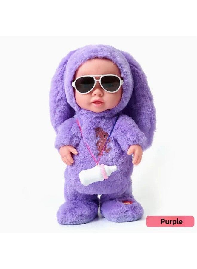 Children's Baby Bottle Vinyl Doll Electric Plush Toy Baby Bottle Doll Can Walk And Talk Toy-Color:JM-8284-3 Purple-Specifications:Rechargeable Battery + Color Box  - Image 1