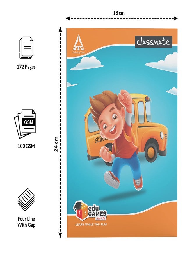 Classmate Notebook - Four Lines with Gap, 240mm*180mm, 172 Pages (Pack Of 12) - Image 3