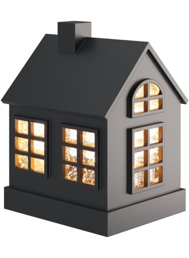 Sompex Glamor House Decorative LED Lamp Black – 11.5 x 16 cm | Festive Glitter Swirl Light with Continuous Motion, Warm 2300K Ambient Glow, Battery Operated Holiday Home Decor Night Lamp - Image 1