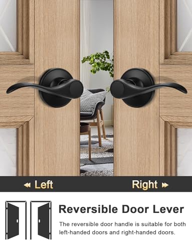 Tinewa Camelot Trim Lower Half Handleset, Matte Black Finish, Upgated Entry Door Handle with Accent Wave Door Lever for Electronic Keypad with Drop Interior Left Handed Lever - Image 4