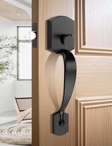 Tinewa Camelot Trim Lower Half Handleset, Matte Black Finish, Upgated Entry Door Handle with Accent Wave Door Lever for Electronic Keypad with Drop Interior Left Handed Lever - Image 3
