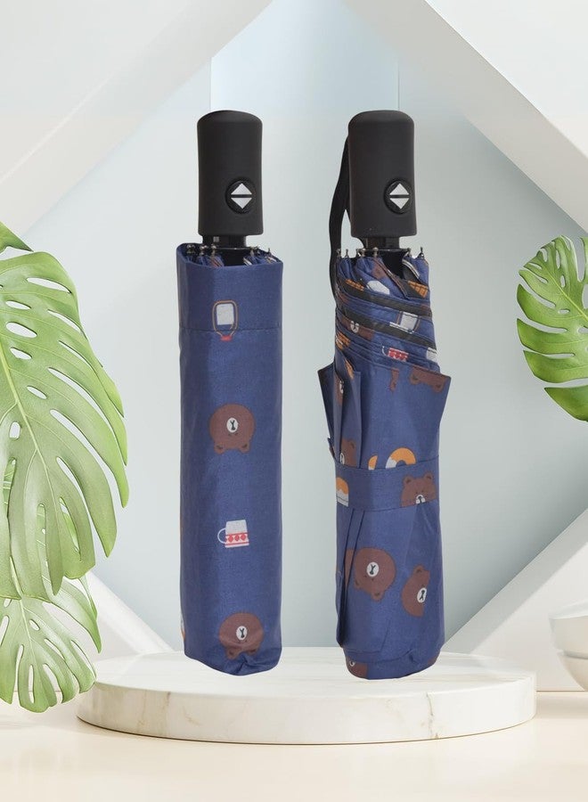 FABINALIV Navy Blue Cartoon Print Auto ON/OFF Waterproof Automatic Compact Umbrella (FLUB-1025-NBlue) - Image 2